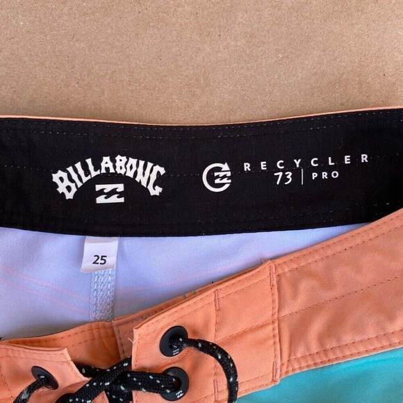 Billabong Recycler 73 Pro Orange Teal Striped Board Shorts Size 25 - Picture 10 of 10